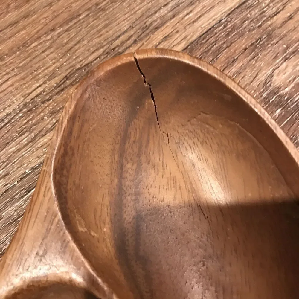 Vintage Genuine Monkey Pod‎ Wooden Spade Leaf Shaped Serving Dish Bowl Set Of 3